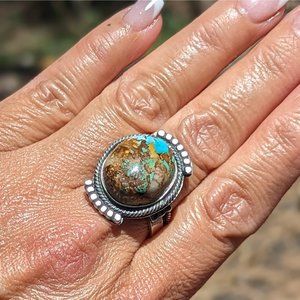 Genuine Vintage Navajo Turquoise Ring Dome Stone Sterling Silver sz 8.75 ***